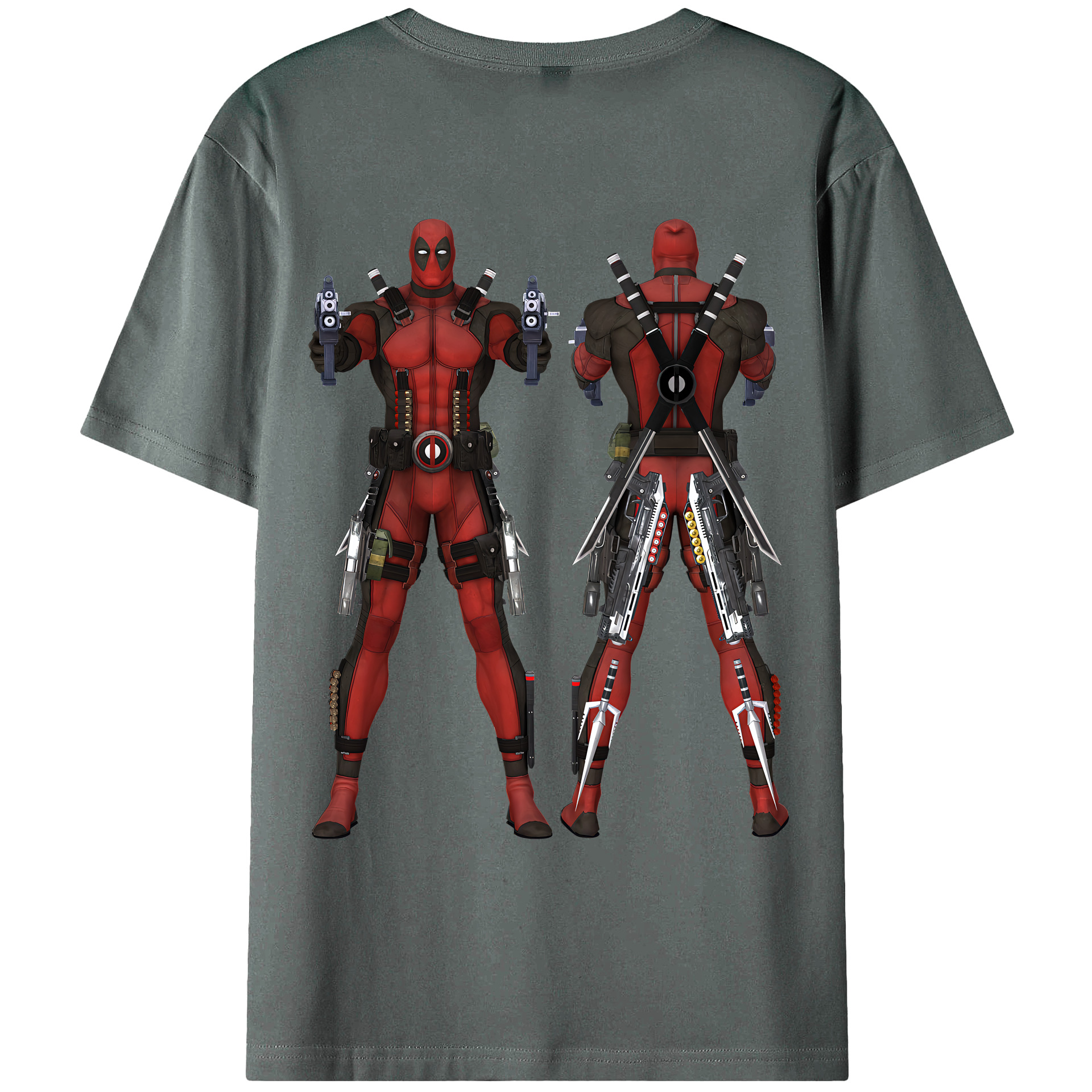 （画像用） Deadpool デッドプール 綿100％ メンズ半袖Tシャツ（バックプリント） 通気性